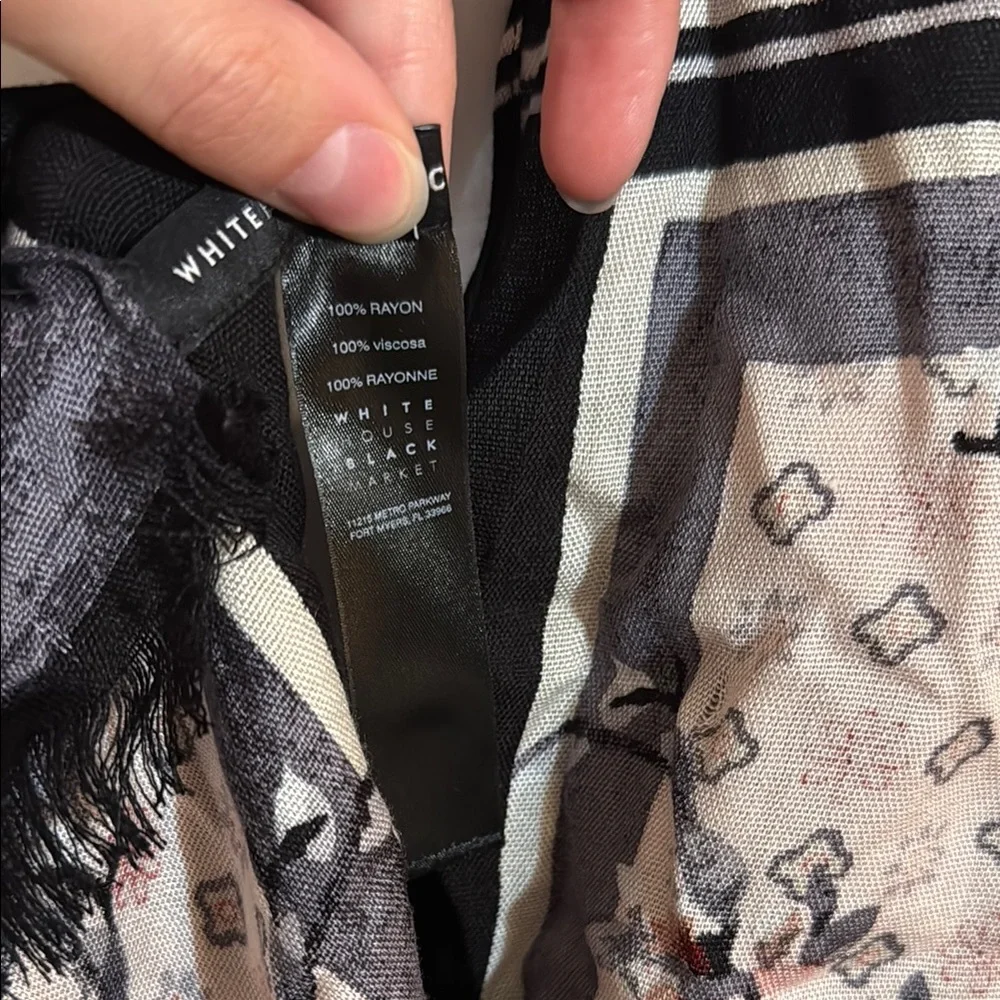 White House Black Market Cherry Blossom Floral Scarf in Black, Grey and Pink - Picture 3 of 9
